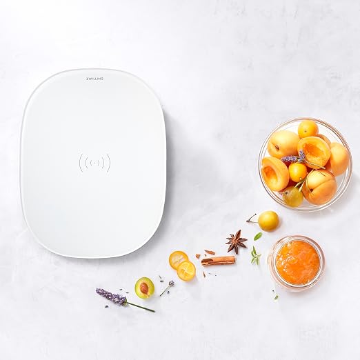 ZWILLING Enfinigy 2-in-1 Digital Kitchen Food Scale, Wireless Charging Station, Max Weight 22lbs, Grams & Ounces, 0.1-gram Accuracy, White