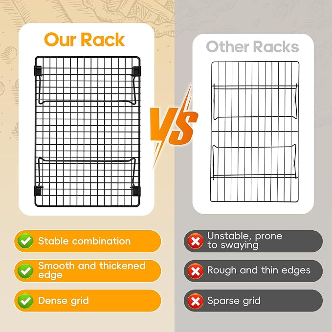 3 Layer Detachable Collapsible Cooling Racks, 13 x 9 Inch Cooling Wire Rack Stackable Drying Rack Cookie Rack Bread Cooling Rack with Pastry Brush & 50 Parchment Paper Sheets