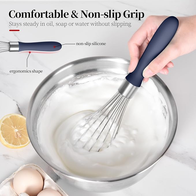 11.1inch Kitchen Wire Whisk, 18/10 Stainless Steel Metal Balloon Wisk （Medium, Midnight Blue）