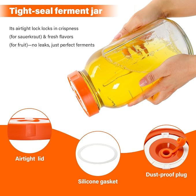 64oz/2L Fermentation Jar Kit, 2 Pack Fermentation Kit with Glass Jars, Fermenting Weights,Seal Lids Can Mark Date and Airlocks for Pickling Sauerkraut Easy Fermenting & Storage(Jar Included)
