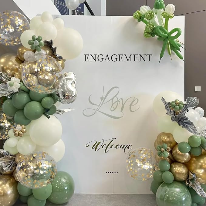 Sage Green White Gold Balloon Garland Arch Kit, 167Pcs Latex Balloons Different Sizes 15 12 10 5 inch for Baby Shower Gender Reveal Birthday Engagement Party Decorations