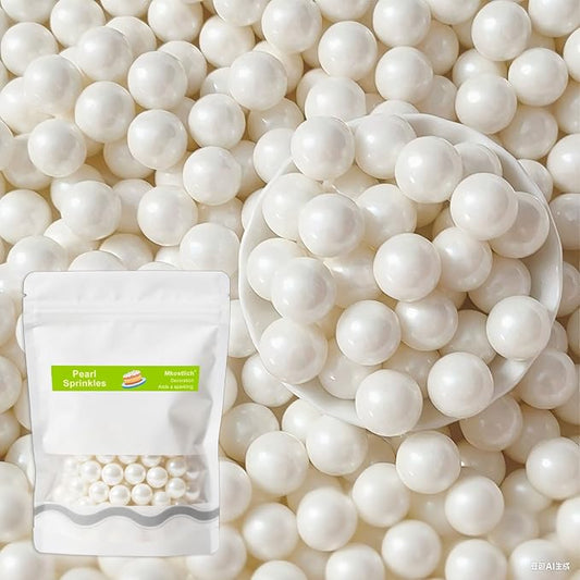 Mkostlich White Pearl Sprinkles 14mm Big, 8.4oz/238g Edible Pearls for Cake Decorating, Sugar Pearls, Cupcake Sprinkles
