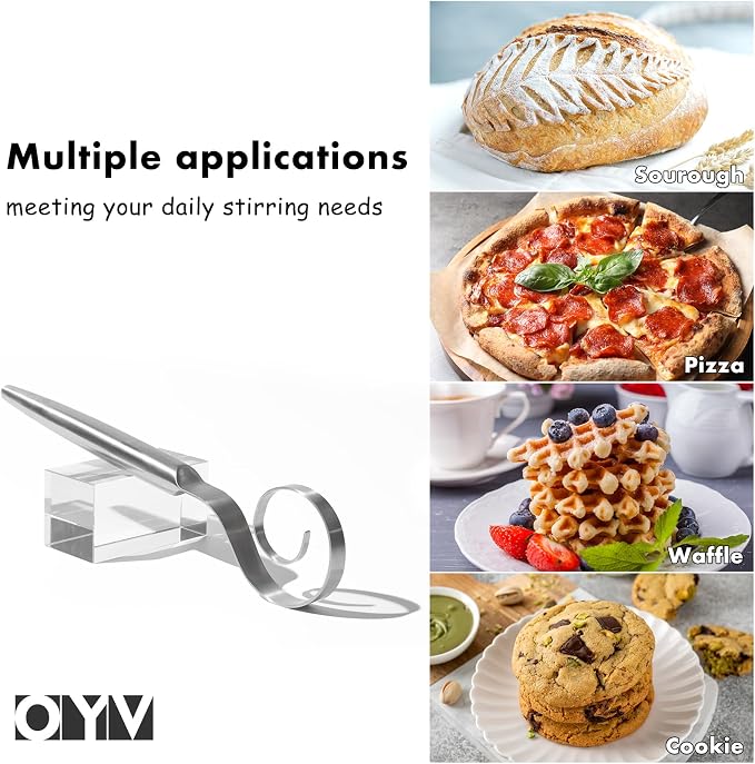 OYV 12" Seamless Dough Whisk, 18/10 Stainless Steel Bread Whisk, Danish Whisk for Sourdough, Pizza, Cookies, Pancake & Waffle, Easy to Clean Sour Dough Tools