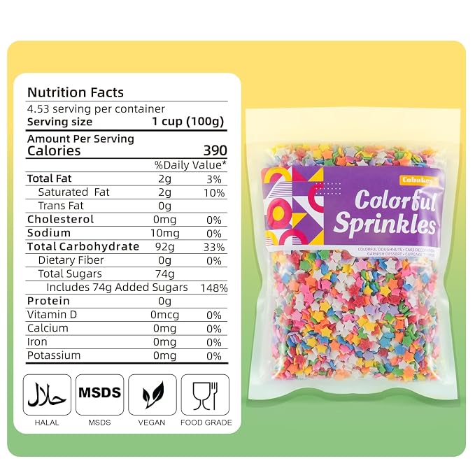 Rainbow Star Sprinkles Bulk 7oz - Rainbow Confetti for Birthday Cake Decorating, Star Sprinkles for Cupcakes, Cookies, Ice Cream & Party Baking Supplies - Colorful Star Candy Topper