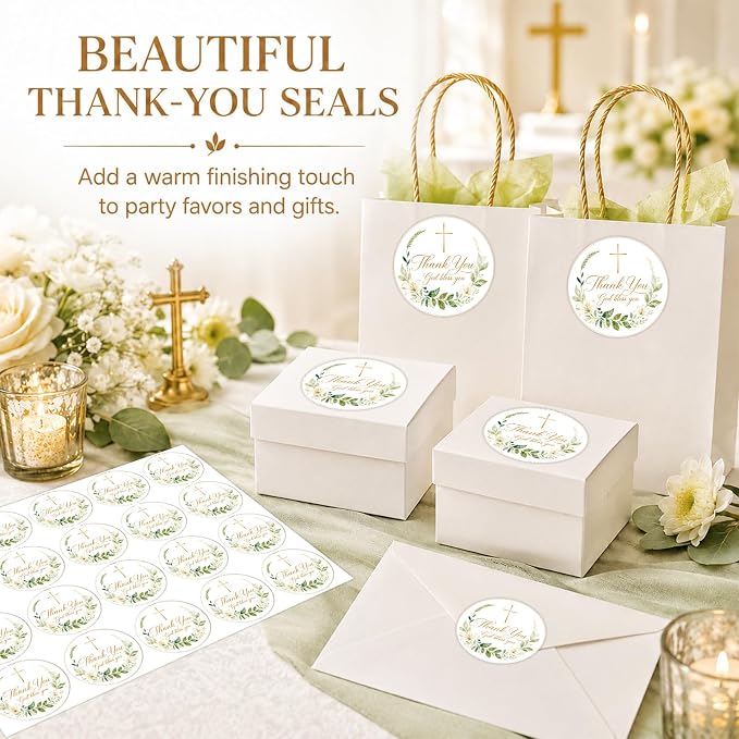 Louise Maelys 120 Pcs Christian Thank You Stickers, 2 Inch God Bless Labels | God Bless You with Cross Floral Design, Church Gifts, Envelopes, Party Favors, Baptism, Small Business Packaging