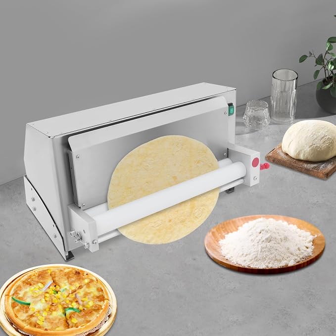 3"-18" Pizza Dough Roller Sheeter, Commercial Automatic Pizza Press Making Rolling Machine with Adjustable Thickness, Electric Pizza Dough Sheeter for Bakeries & Restaurants, 240 PCS per Hour