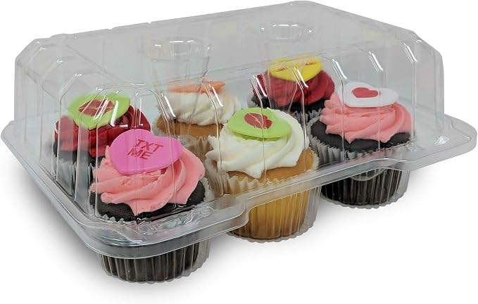 LBH6656 - 6 Count Deep Clear Hinged Cupcake/Muffin Container - 350 per case | High Dome, Crystal Clear OPS Plastic, Hinged Lid with Snap Locking Closure, 9.5" x 6.75" x 4", 2" Diameter Cups, Stackable