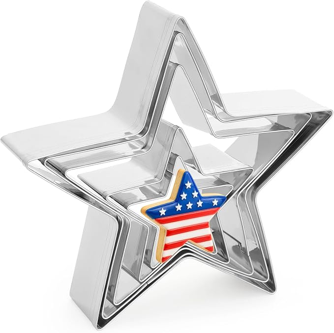 Star Cookie Cutters, 4th of July Cookie Cutter, 5 Pcs Stainless Steel Five-Pointed Shaped Cutter Sets Biscuit Molds Cake Cheese Fruit Cutter for DIY Holiday Home Baking Kit Birthday Party Supplies