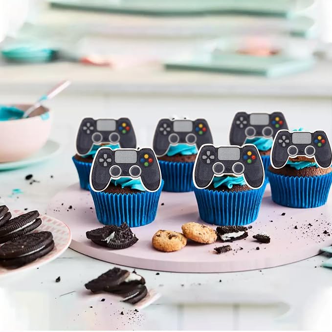 60 PCS Edible Video Game Controllers Cupcake Toppers Wafer Paper Game On Controllers Cake Decorations Edible GamePad Cupcake Picks for Baby Shower Kids Boys Girls Gamer Birthday Party Supplies