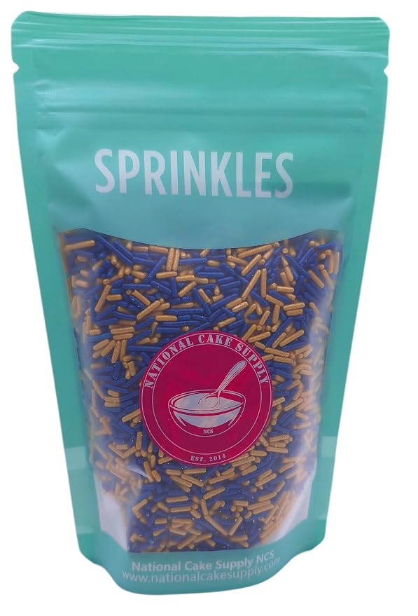 NCS Dark Blue & Gold Jimmies Edible Sprinkles – Cupcake, Cake & Cookie Decorations, 7 oz