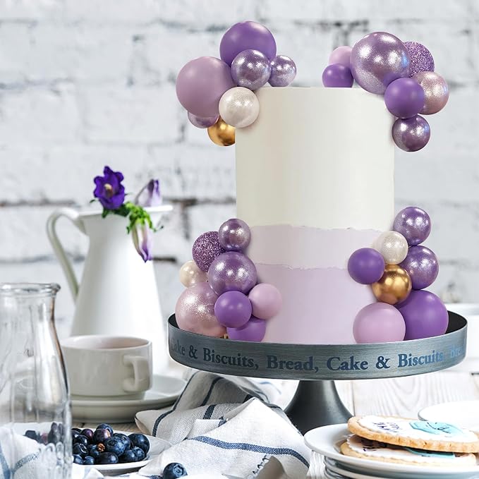 56 PCS Colorful Ball Shaped Cake Topper Pearl Balls Cupcake Cake Insert Topper for Birthday Party Wedding Decoration Supplies Purple Seven Colors