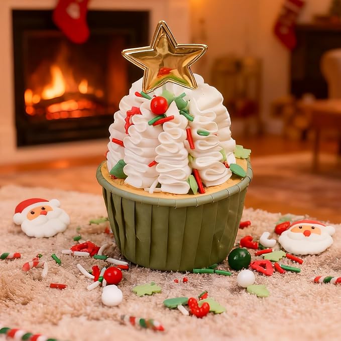 Christmas Sprinkles for Baking, 4.6oz Sprinkles Mix with 6 Sugar Santa, Edible Tree, Snowmen, Cane, for Cupcake, Cookie, Ice Cream, Donuts and Cake Decorating