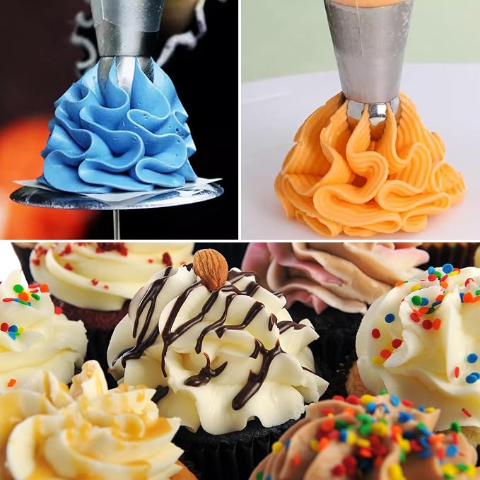 Kasmoire 3Pcs/set Ball Russian Piping Tips,Stainless Steel Russian Piping Tips with 10Pcs Disposable Piping Bags,Cake Icing Nozzles Flower Cake Decorating Tips Kit For Baking