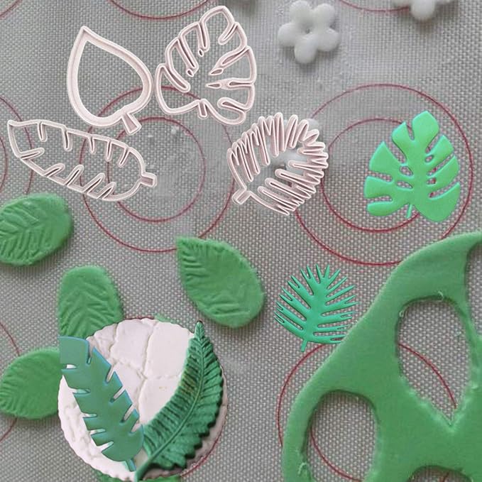Mity rain Tropical Leaf Cookie Cutter - Hawaiian Palm Leaves Fondant Cutters Set for Gum Paste, Sugarcraft Candy, Luau Cake Decorating （4Pcs）