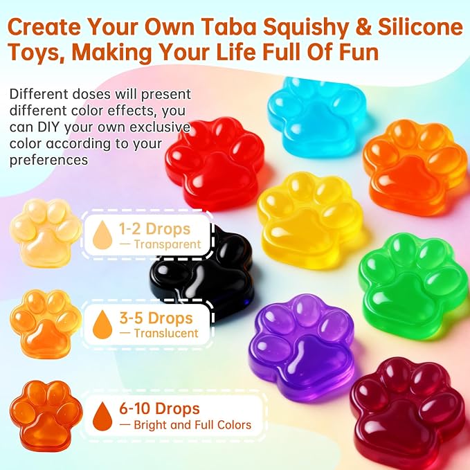 Silicone Pigment Set for Taba Squishy Maker & Silicone Mold, Ultimate 24 Colors Liquid Coloring Dye for Party, Group & Handicraft, Professional Squishy Making Paint Kit, 10 ml Each.