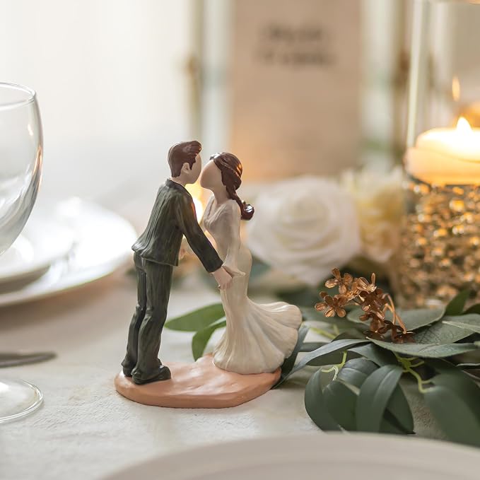 Storieme Bride and Groom Cake Topper: 5.3" Elegant Vintage Wedding Toppers for Cake - Romantic Engagement Newlyweds Kissing Resin Figurines Couple Gifts for Anniversary