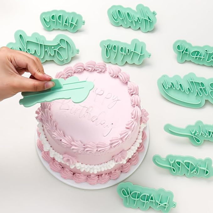 KALAIEN 10 Pcs Happy Birthday Fondant Stamp Letters,3D Design Custom Mould Cookie Cutter Sets for Cake Cookie Decorating Supplies//Sugar Paste/Cupcake/Chocolate