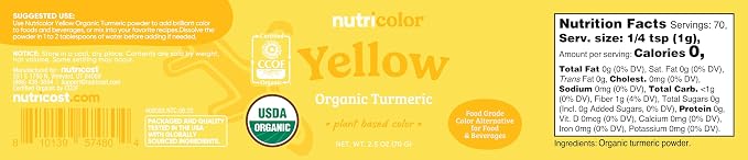 Nutricost Yellow Plant Based Food Coloring From Organic Turmeric Powder (70 Servings) - Nutricolor Color Alternative For Food & Beverages