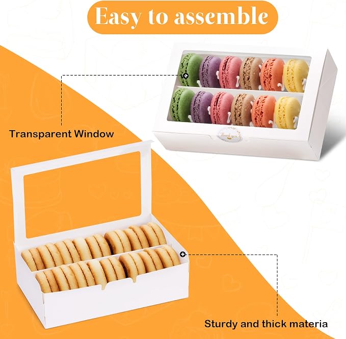 20 Pack Macaron Boxes with Window - 7.3x4.6x2 in Macaron Packaging Containers Holds 12-16 pcs,Small Cookie, Truffle and chocolate covered strawberry boxes for Gift Giving