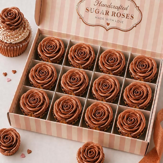 Confect Metallic Edible Copper Roses | Edible Cupcake Toppers | Edible Flower For Cake Decorating | Pack Of 12 Edible Metallic Sugar Flowers for Cake Decorating- Vegan, Soy-Free, Dairy-Free