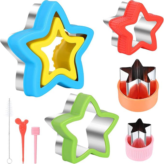 MUYIYAMEI Star Cookie Cutters Set - Sandwich Sealer & Five-Pointed Star Shaped Cookie Cutter Biscuit Molds Fondant Cake Cheese Pastry Mold Bakeware Tools (Assorted Sizes)
