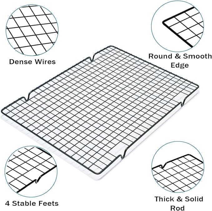 VNIMTI Cooling Rack 2 Sets, Cookie Cooling Wire Racks for Cooking, Baking, Roasting, Grilling, Drying, Oven Safe Grill Rack, 16" * 10" Small Squares Grids