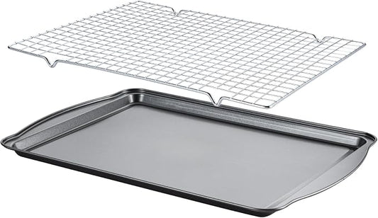 Baking Sheet with Cooling Rack - 17" x 11" x 0.5" Carbon Steel Cookie Sheet for Baking [1 Sheet + 1 Rack], Nonstick Baking Pan, Perfect for Baking, Roasting, and More