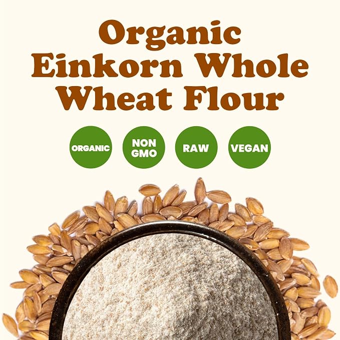 Food to Live Organic Einkorn Whole Wheat Flour, 2 Pound – Finely Milled, Rich Fiber, Great for Baking Bread, Pizza, Pancakes, Muffins, USDA Certified, Non-GMO, Raw, Vegan, Kosher, Bulk
