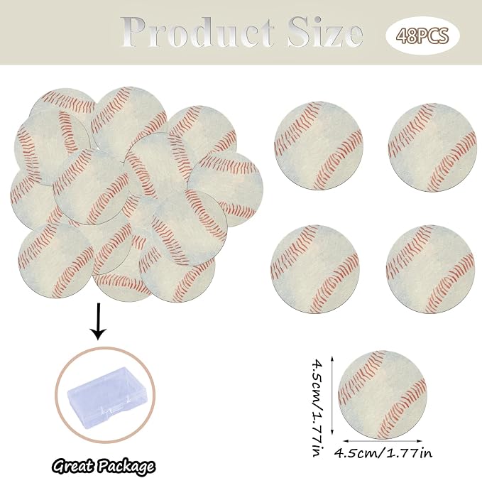 48PCS Edible Baseball Balls Cupcake Toppers Edible Baseball Cake Decorations Sport Ball Theme Cupcake Picks for Sports Ball Theme Baby Shower Birthday Party Cake Decorations Supplies