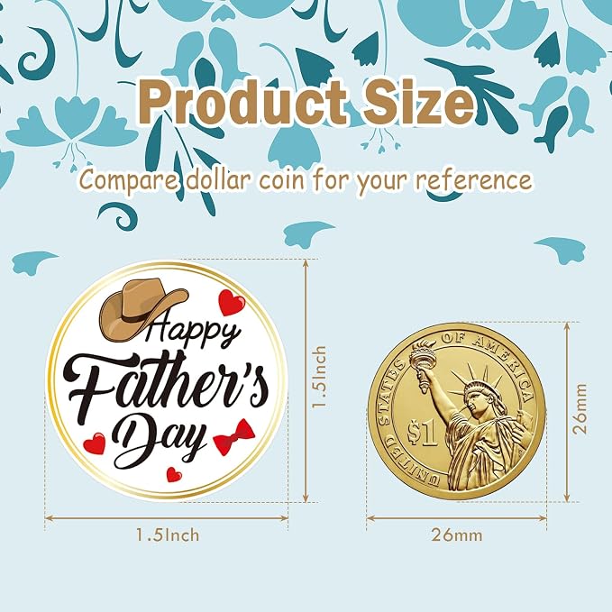 Louise Maelys Happy Fathers Day Stickers 1.5 Inch - Father Day Gift Labels DIY Father’s Day Decorations Hat and Heart Design, Waterproof, Residue-Freefor Cards, Crafts & Gifts