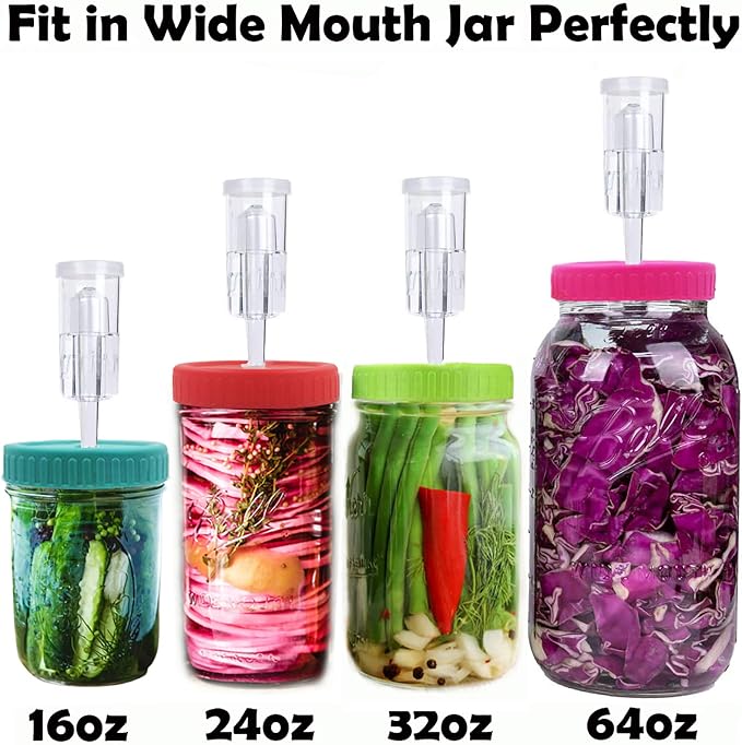 Fermentation Lids, Fermentation Kit for Wide Mouth Jars, 6 Set Plastic Fermenting Lids with 6 Airlocks, 6 Silicone Grommets, 6 Silicone Rings(Jars Not Included)