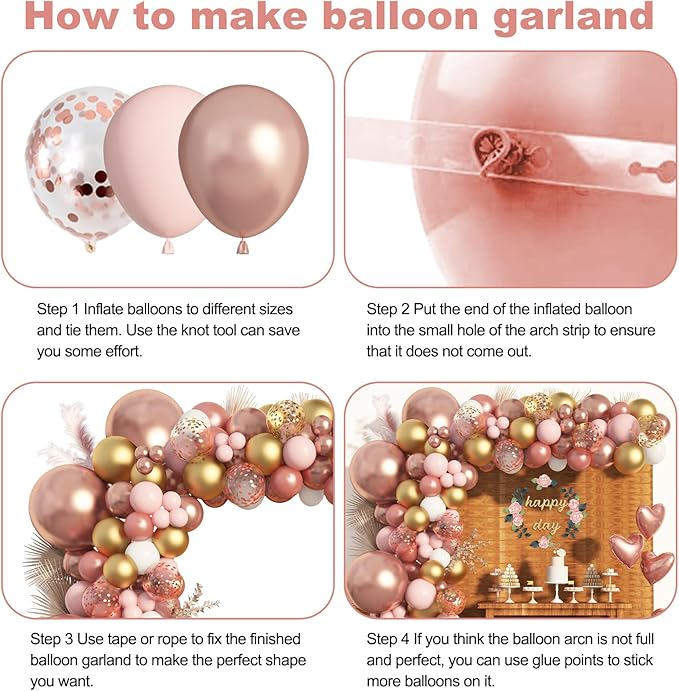 Amandir Rose Gold Balloons Garland Arch Kit, 150pcs Rose Gold Pink White Gold Confetti Latex Balloons for Valentines Day Bridal Wedding Birthday Baby Shower Graduation Bachelorette Party Decorations