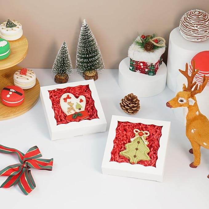 100 Pcs Individual Cookie Boxes 4 1/2" x 4 1/2" x 1 1/5" Small Gift Boxes Single Bakery Box for Christmas Valentine's Mother's Day