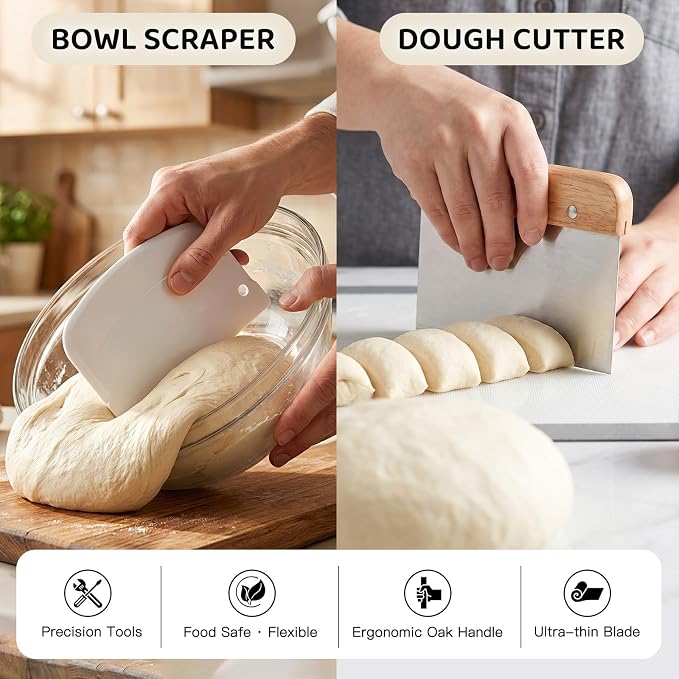 Sourdough Starter Kit - 10 Inch Round Sourdough Proofing Basket with Linen Liner, Handmade Dough Rising Bowl for Artisan Bread Making, Fermentation Tool for Home Bakers - Complete Kit with Scraper