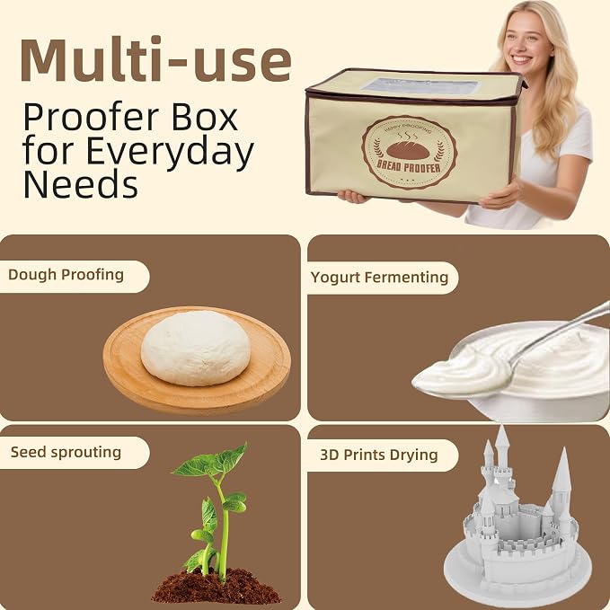 Folding Bread Proofing Box with 50~113℉ Temp Control & 48H Timer and NTC Sensor Dough Proofer, Visible Zippered Sourdough Starter Warmer Box for Bread, Pizza, Yogurt