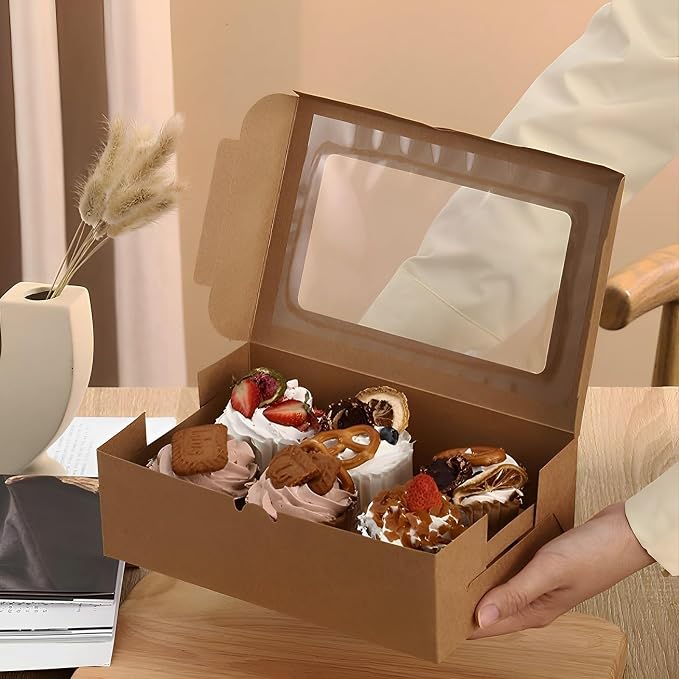 8x6x2.5 Inches 20pcs Brown Bakery Boxes with Window, Cookie Boxes for Packaging, Treat Boxes for Cupcakes, Valentine's Day, Mother's Day, Christmas, ana Holiday Gatherings.