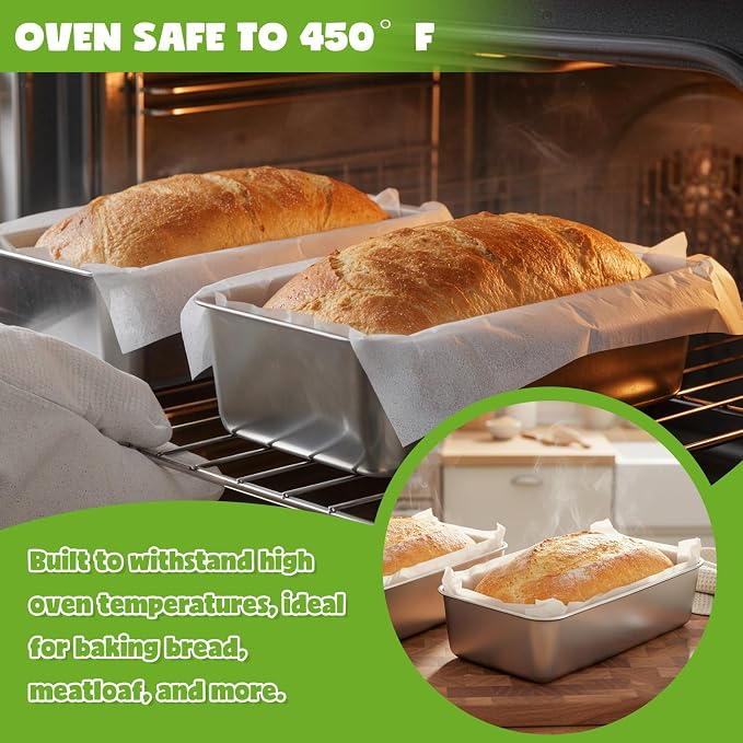 8.8 × 5.9 Inch 304 Stainless Steel Loaf Pans for Baking Bread, Set of 2 Heavy Duty Metal Bread Pan, Oven & Dishwasher Safe Bakeware for Meatloaf, Cake & Brownies, Even Heat Baking Performance