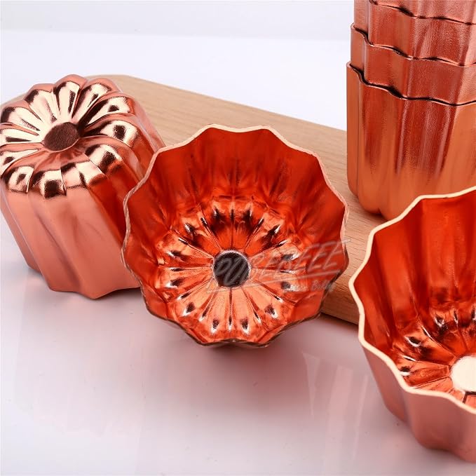 10pcs 2 Inch Fluted Side Flower Cup Shape Nonstick Golden Aluminium Canele Molds Tart Maker Jelly Cheese Holder Baking Tools