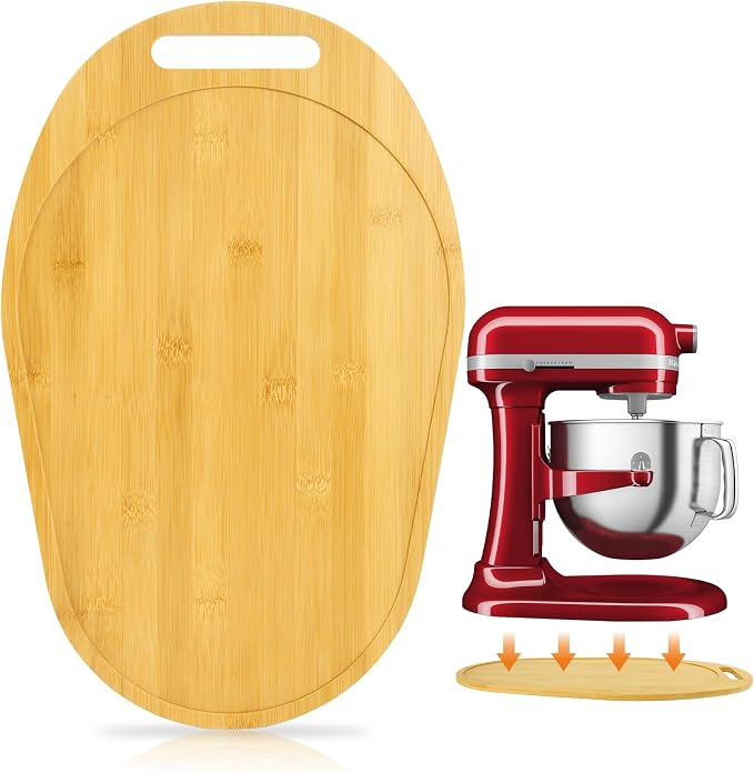 Mixer Slider for Kitchen Aid 5-8 Qt Bowl Lift Stand Mixer, Bamboo Appliance Sliding Mat for Kitchenaid 5-8 Qt, Kitchen Countertop Accessories Mixer Moving Tray Attachments, With Handle