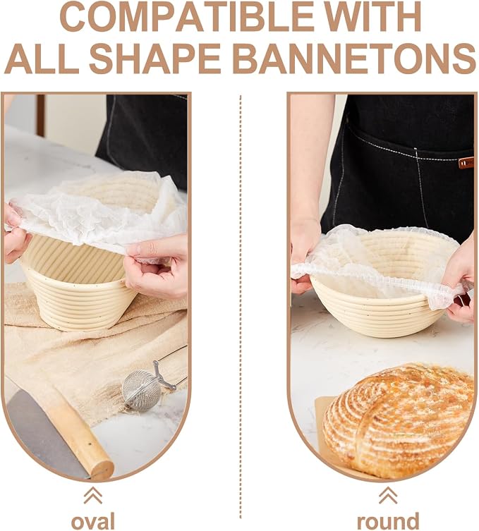 200 Pcs Banneton Liner,Banneton Bread Proofing Basket Non Woven Liners Non-Stick Dough,Bread Proofing Cover,Elastic Banneton Basket Liner for Prevents Dough from Sticking to Basket