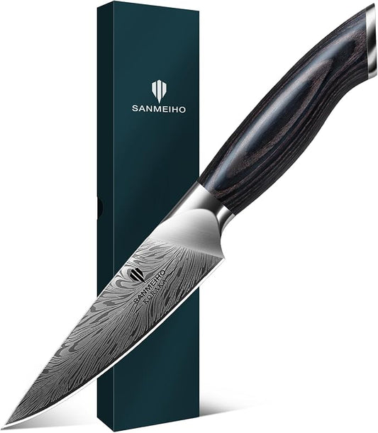 Kitchen Paring Knife 4.5“ - Japanese Powder Steel 63 HRC Fruit Knife for Peeling & Coring Razor Sharp 12° Edge Vegetable Chopper with Pakkawood Handle