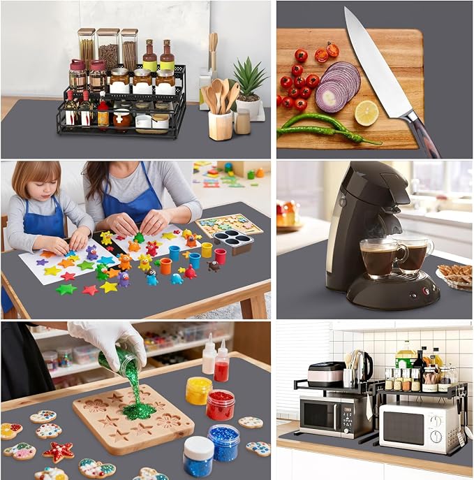 Extra Large Silicone Mat for Kitchen Counter, 31.5x17 Inch Heat Resistant Mat Countertop Protector, Non-Stick and Thick Silicone Pad Silicone Baking Mat for Dough and Pastry, Dark Gray