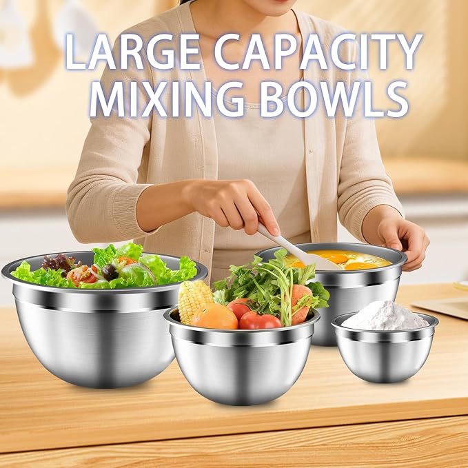 Mixing Bowls with Airtight Lids Set, 5 PCS Stainless Steel Black Nesting Bowls for Kitchen, Large Prep Metal Mixing Bowls for Kitchen, 5.5/4/3.5/2/1.5 QT for Mixing & Serving