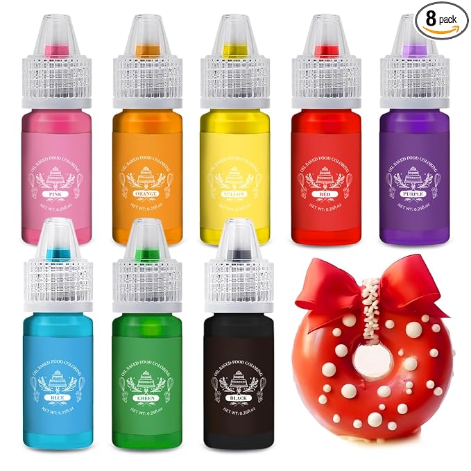 Oil Based Food Coloring 8 Colors Set,Food Grade Edible Dye for Cake Cookie Sugar Decorating Gluten Free Flavorless Concentrated Oil Food Color-6g/Bottles