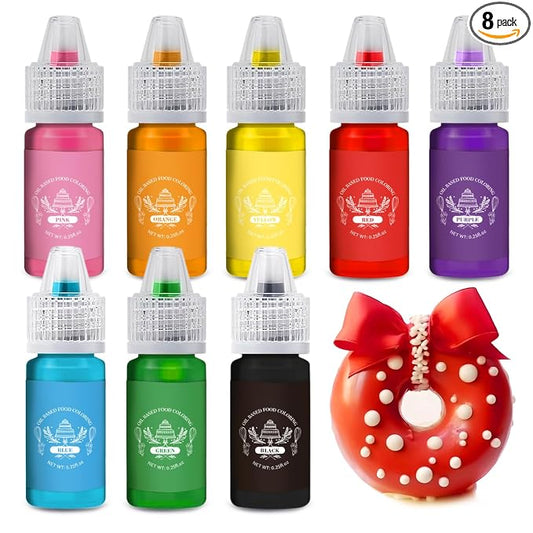 Oil Based Food Coloring 8 Colors Set,Food Grade Edible Dye for Cake Cookie Sugar Decorating Gluten Free Flavorless Concentrated Oil Food Color-6g/Bottles