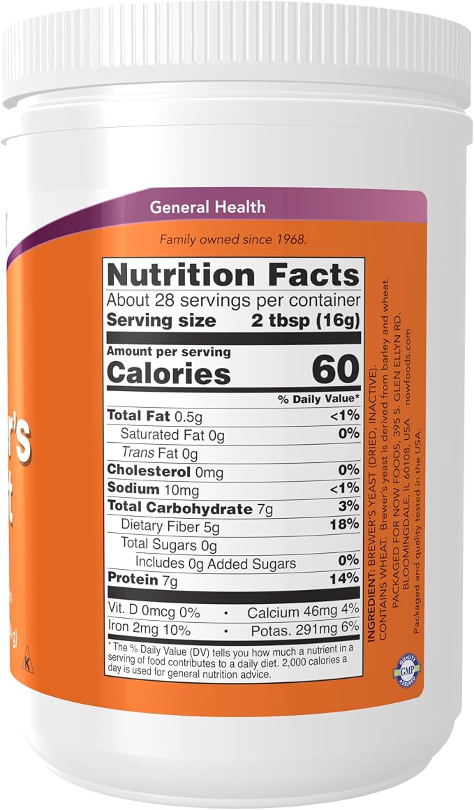 NOW Foods Supplements, Brewer's Yeast Powder with Naturally Occurring Protein and B-Vitamins, 1-Pound (Pack of 12)