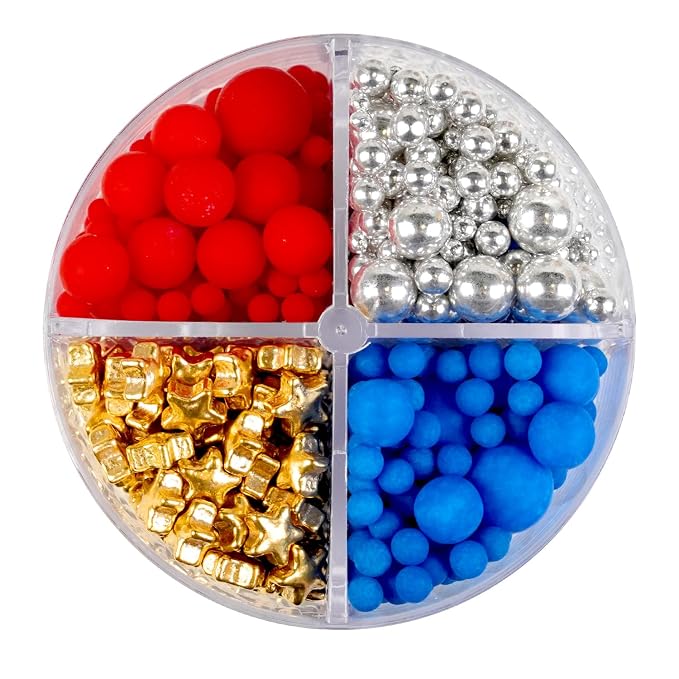 Patriotic Sprinkles, 4th of July, 150g/5.29oz, Edible Gold Red Blue Silver Sprinkles, Patriotic Sprinkles for Cake Decorating, Cake Decoration, Cupcake Topper