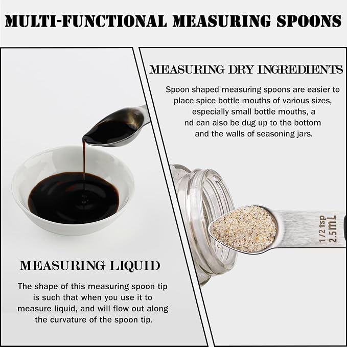 Magnetic Measuring Spoons Set Stainless Steel Double Sided Measuring Spoons with 1 Leveler Measuring Teaspoon Tablespoon for Dry and Liquid Ingredients (5, Multicolor)
