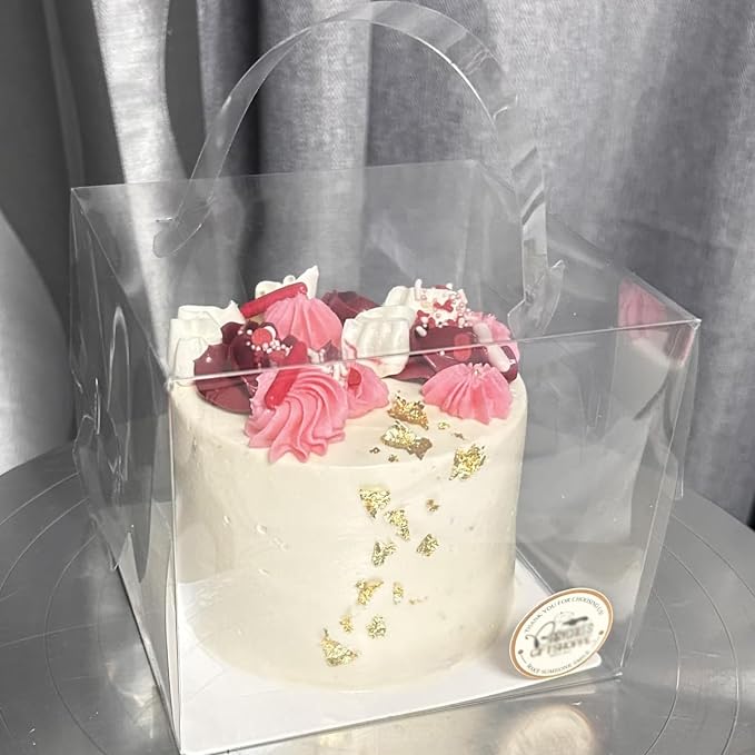 KEILEOHO 50 PCS 5 x 5 x 4 Inch Transparent Bakery Boxes, Clear Cake Box, Plastic Cake Carrier with Lid and Handle Transparent Gift Favor Box Cupcake Treat Boxes for Party, Wedding