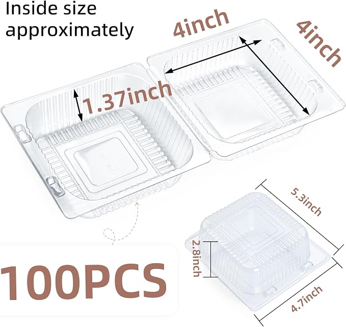 100 Pack Clear Clamshell Food Containers, Disposable Plastic Hinged Clamshell Take Out Container with Lids, To Go Food Containers for Dessert, Hamburger, Cakes Slice, Cookies, Salads, Snacksetc